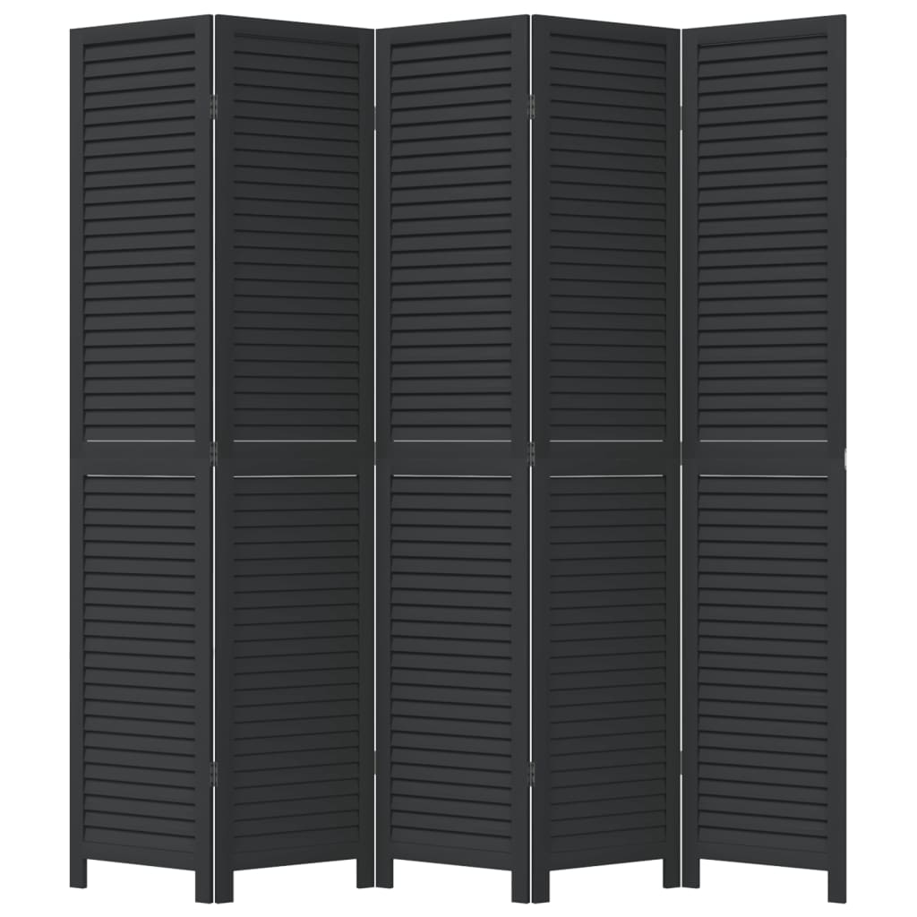 Room Divider 5 Panels Black Solid Wood Paulownia